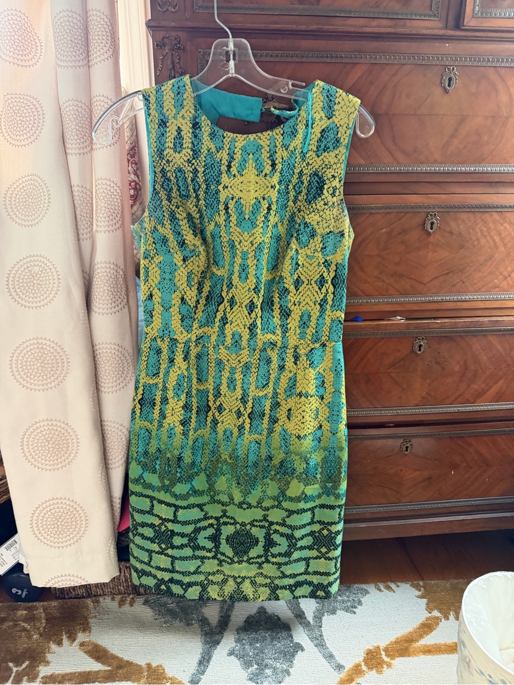 Muse Teal and Yellow Patterned Sleeveless Sheath Dress